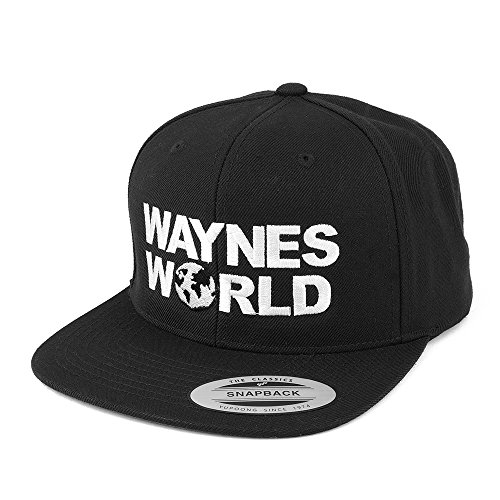 Flexfit Wayne's World Embroidered Flat Bill Snapback Cap - Black