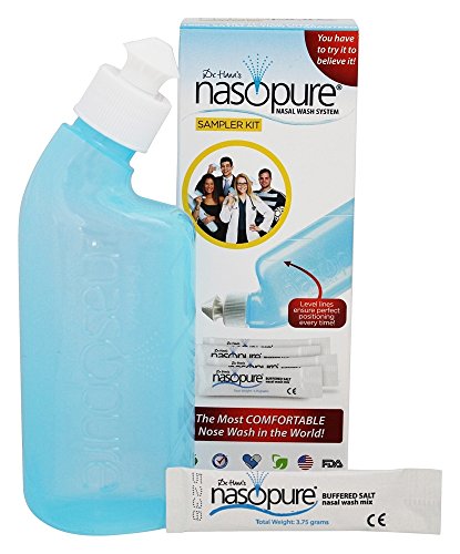 Nasopure Nasal Wash, Sampler Kit, “The Nicer Neti Pot” Sinus Wash Kit, Comfortable Nasal Rinse 8 Oz Bottle & 4 Salt Packets (3.75 Grams Each), Nasal Congestion, Cold, Flu, Allergy, Nasal Irrigation