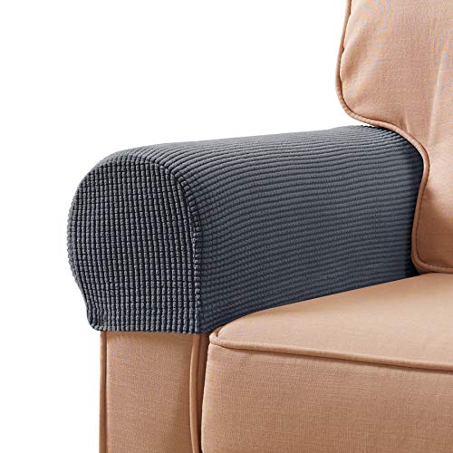 subrtex Stretch Armrest Covers Spandex Arm Covers for Chairs Couch Sofa Armchair Slipcovers for Recliner Sofa with Twist Pins 2pcs (Gray)