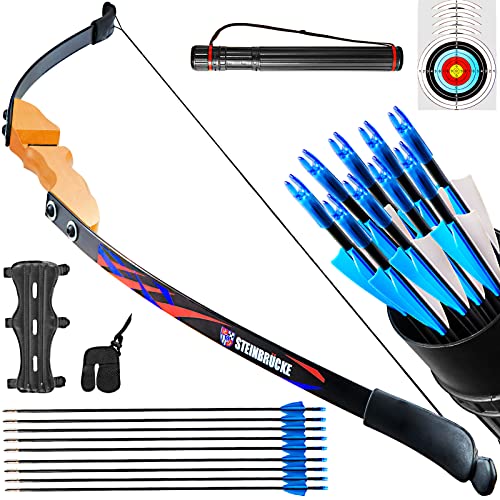 54'' Recurve Bow and Arrow Set Adults 30/40 lbs, Traditional Wooden Takedown Recurve Bows Set Includes 9 Arrows 5 Target Faces for Outdoor Hunting Training