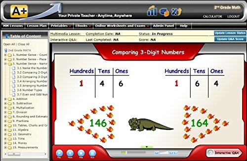 2nd Grade Math Online Teaching/Tutoring Software (1 Teacher/1 Student, 3 Months - Video Lessons, Interactive Review, Worksheets, Tests, Grading N Tracking) - Homeschooling or Classroom