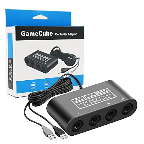 Gamecube Controller Adapter for Switch/Switch OLED.Gamecube Adapter Compatible with PC Wii U.Adapter with 4 Ports 6 FT(1.8M) Cable Support Turbo and Vibration Features Super Smash Bros