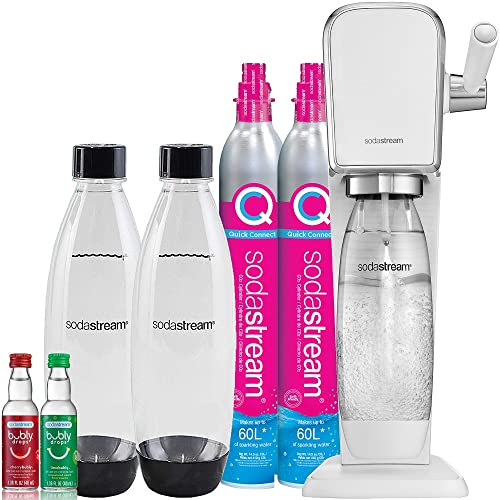 SodaStream Art Sparkling Water Maker Bundle (White), with CO2, DWS Bottles, and Bubly Drops Flavors