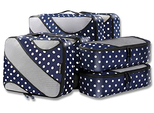 Bagail 6 Set Packing Cubes,3 Various Sizes Travel Luggage Packing Organizers(Navy Dot)