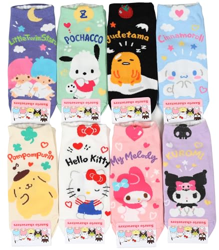 CUSTOMONACO Womens Sanrio Characters Cartoon Novelty Socks (Kawai 8 Pairs) One Size