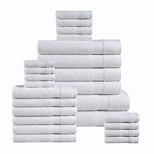 LANE LINEN 24 Piece Towels for Bathroom - 100% Cotton Zero Twist, Oversized Quick Dry Spa Towels, 2 Extra Large Bath Sheet, 4 Bath Towel, 6 Hand Towel, 8 Wash Cloths,4 Fingertip Towels - White