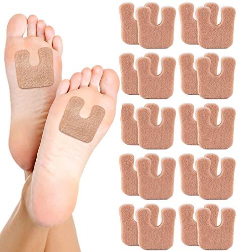 U Shaped Felt Callus Pads, 20 PCS Self Adhesive Metatarsal Pads Forefoot Cushion Pads, Foot Support Protector, Foot Care for Relief Foot Heel Pain, Protect Corn Callous Blisters from Rubbing on Shoes