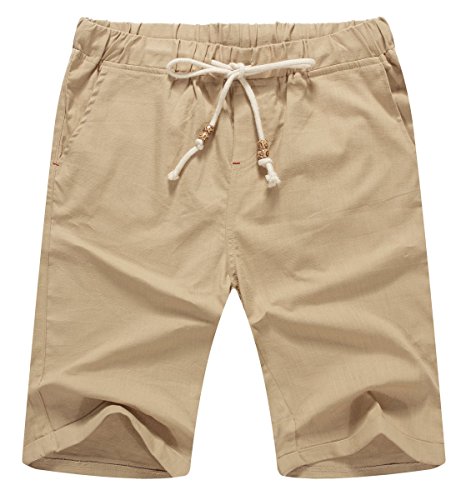 NITAGUT Men's Linen Casual Classic Fit Short Drawstring Summer Beach Shorts (S (US 32-34), 02Khaki)