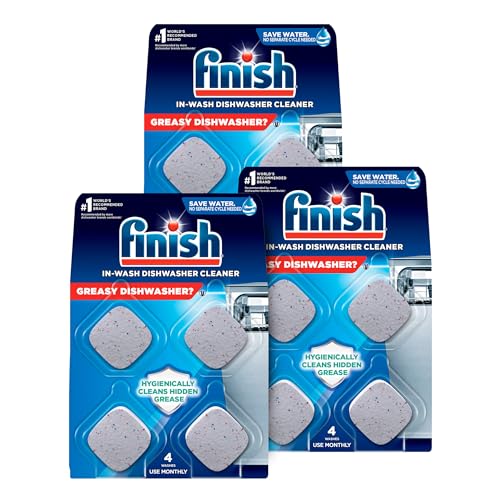 Finish Dishwasher Cleaner Tablets, 12 count, Hygienically Cleans Hidden Grease, Use in Normal Cycle, Lemon Scented, 12 Month Supply