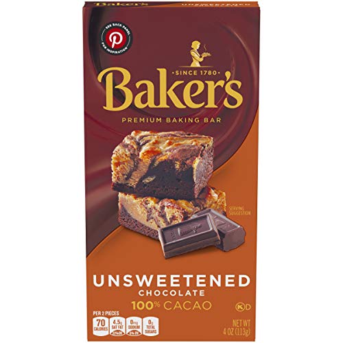 Baker's Unsweetened Chocolate Premium Baking Bar with 100 % Cacao (4 oz Box)