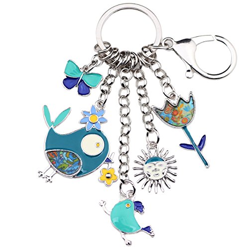BONSNY Enamel Zinc Alloy Birds Flower Butterfly Key Chains Keyrings For Women Handbag Car Key Charms (Blue)