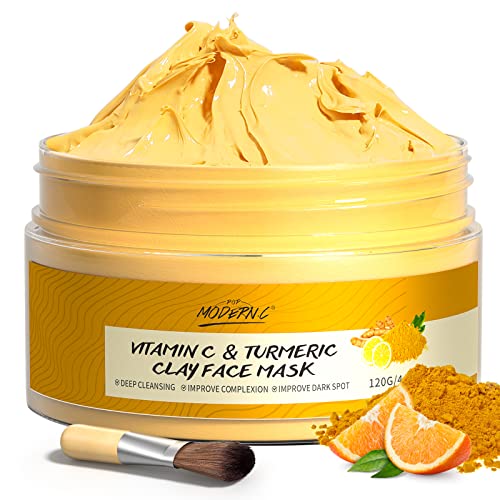 POP MODERN.C Turmeric Vitamin C Clay Mask Deep Cleansing Face Mask Skin Care Improve Blackheads Acne Dark Spots and Even out skin tone Facial Mask Control Oil and Refining Pores
