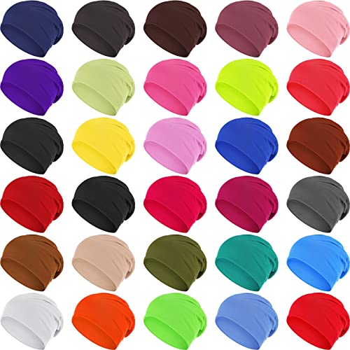 Handepo 30 Pieces Colorful Slouchy Beanie Hat Bulk Homeless Hat Winter Warm Skull Cap Hip Hop Sleep Cap Baggy Dwarf Hats for Women Men Running Walking Multicolored