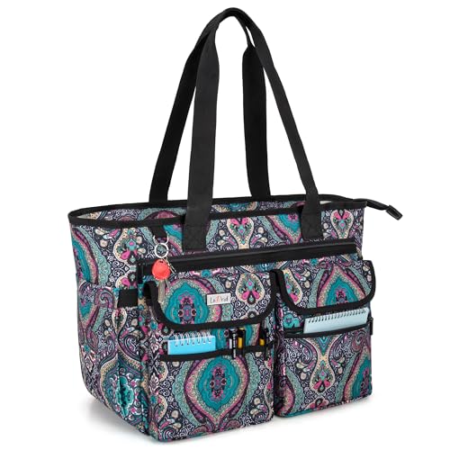 LoDrid Teacher Tote Bag with Bottom Pad, with Separated Storage Laptop Layer (up to 15.6 Inch), Teacher Bags and Totes for Women, Teacher Utility Bag with Large Compartment, Totem
