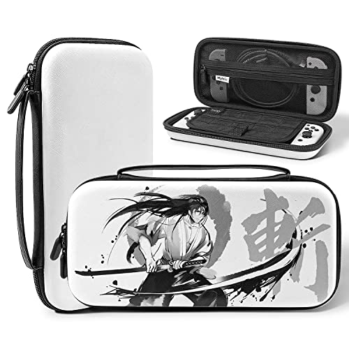 Mytrix Carrying Case for Nintendo Switch/OLED/Lite, Portable Hard Shell Pouch for Switch Console Accessories Protective Travel Storage Bag for Switch with10 Game Card Slots, White (Samurai)