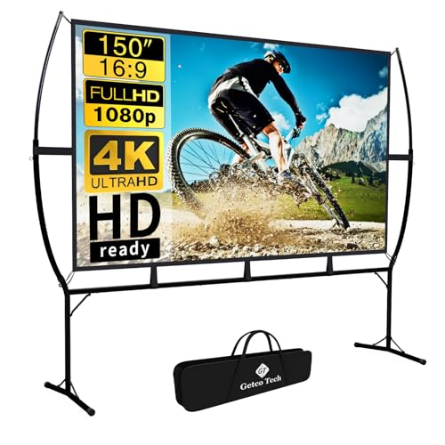 Projector Screen, Outdoor Projector Screen 150 Inch 16:9 4K HD Foldable Projector Screen with Stand for Outdoor Movie Screen Home Theater Indoor Projector Screen and Gifts Idea