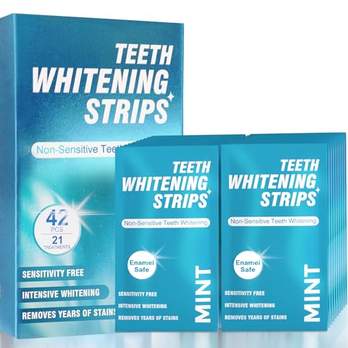 Teeth Whitening Strips for Sensitive Teeth - 42 Strips Enamel Safe Non-Slip Dry Strip Technology for Whiter Teeth, 30 Minutes Fast Results, Non-Sensitive, 21 Treatments, Mint