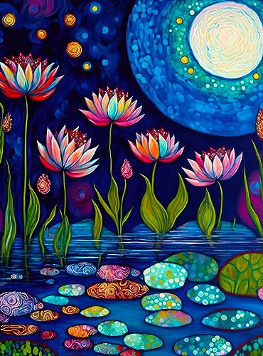 Waterlilies by Moonlight 1000 Piece Jigsaw Puzzle - Cross & Glory - Stunning Artwork of Moonlit Waterlilies in a Serene Pond - Great for Relaxation and Display for Puzzle Enthusiasts