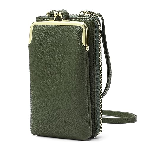 EASTNIGHTS Small Crossbody Phone Bag for Women Cell Phone Purse Wallet Kiss Lock Cute Shoulder Bag with Credit Card Slots (Green)