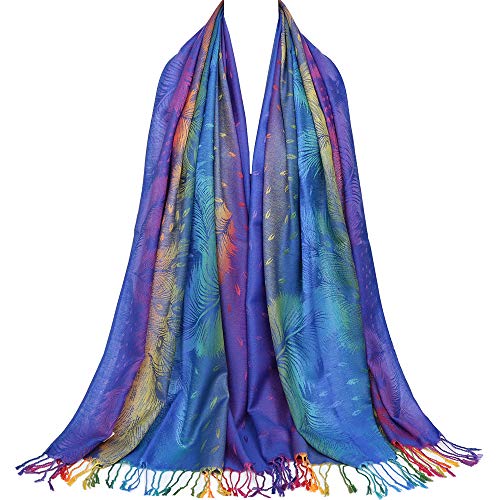 Neelamvar Colorful flowers Jacquard cotton pashmina Women Wrap Shawl tassels Scarves (THM02-03)