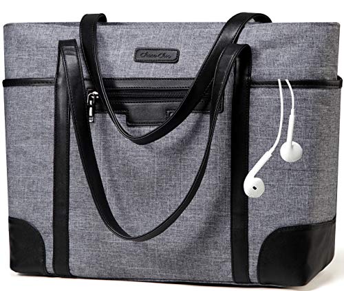 Laptop Bag for Women,ChaseChic Waterproof Classic Teacher's Tote Bag 15.6in Computer Work Bags for Women with Luggage Strap(Charcoal Gray)