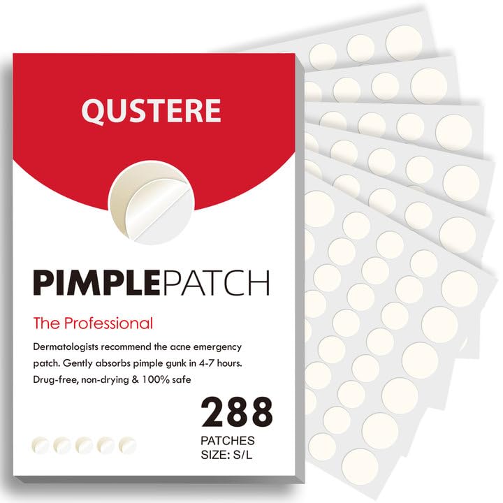 QUSTERE Pimple Patches for Face, Hydrocolloid Acne Patches, Cute Round Shape Zit Covers, Spot Stickers with Tea Tree, Salicylic Acid & Cica Oil| 2 Sizes (9mm, 12mm) |288 Count