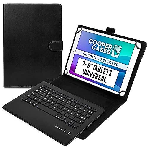Cooper Infinite Executive Keyboard Case for 7, 7.9, 8' Tablets | Universal Fit | 2-in-1 Leather Folio Cover & Bluetooth Wireless Keyboard with Hotkeys