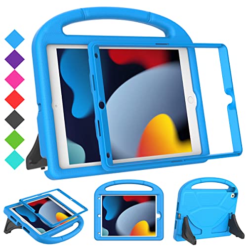 SUPLIK Kids Case for iPad 9th/8th/7th Generation - iPad 10.2 inch 2021/2020/2019 Case with Built-in Screen Protector, Durable Shockproof Handle Stand Kids Case for Apple iPad 7/8/9 Gen, Blue