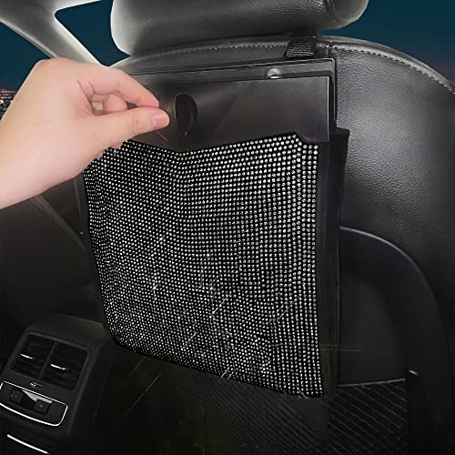 JIZHYMI Car Seat Back Organizer,Hanging Premium Car Seat Organizer,Bling diamond Car Front Seat Organizers and Storage,Ultra-Durable Foldable Garbage Bag for Car (black)