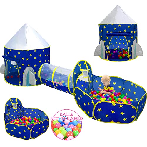 PigPigPen 3pc Kids Play Tent for Boys with Ball Pit, Crawl Tunnel, Princess Tents for Toddlers, Baby Space World Playhouse Toys, Boys Indoor& Outdoor Play House, Perfect Kid’s Gifts