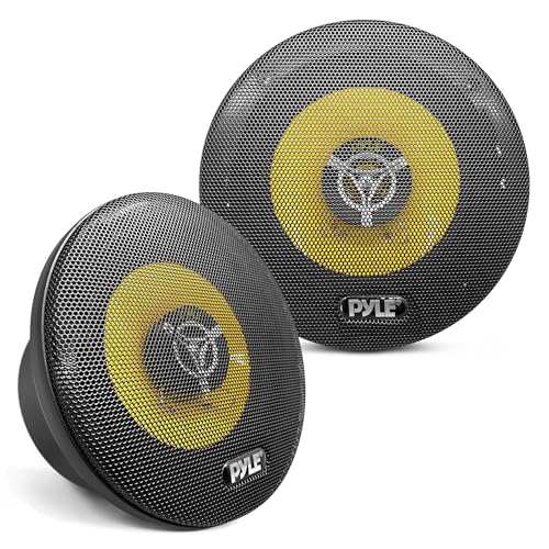 Pyle Car Three Way Speaker System - Pro 6.5 Inch 280 Watt 4 Ohm Mid Tweeter Component Audio Sound Speakers For Car Stereo w/ 40 Oz Magnet, 2.25” Mount Depth Fits Standard OEM - Pyle PLG6.3 (Pair),Yellow/Black