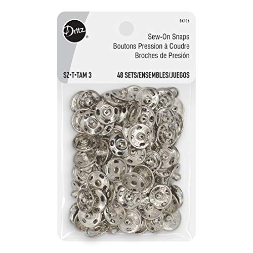 Dritz Sew On Snaps Nickel 48 Sets Fasteners, Size 3, 48ct