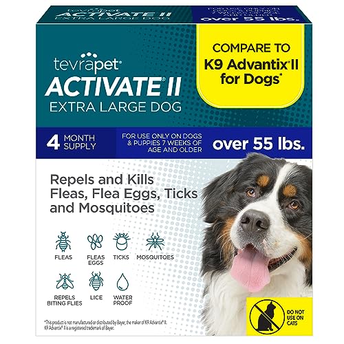 Activate II Flea and Tick Prevention for Dogs | 4 Count | Extra Large Dogs 55+ lbs | Topical Drops | 4 Months Flea Treatment