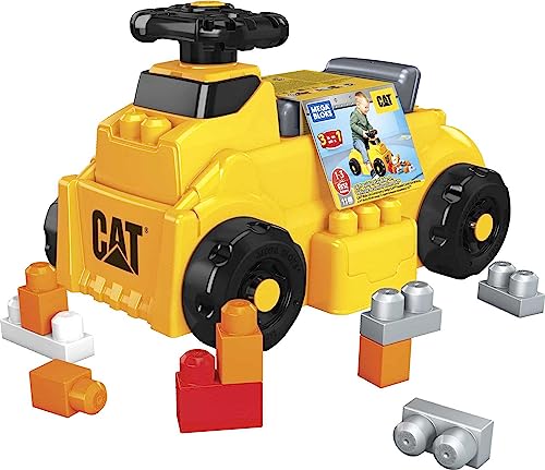 MEGA BLOKS Cat Fisher-Price Toddler Blocks Building Toy, Large Dump Truck with 11 Pieces and Storage, Yellow, Gift Ideas for Kids