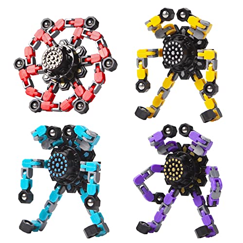 Gokeey Transformable Fidget Spinners 4 Pcs for Kids and Adults Stress Relief Sensory Toys for Boys and Girls Fingertip Gyros for ADHD Autism for Kids Gifts Easter Basket Stuffers (Fidget Toy 4pc)