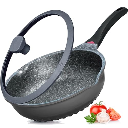 Vinchef Nonstick Skillet with Lid, 11In/5Qt Aluminum Deep Frying/Saute Pan with Lid and Heat Indicator, Anti Scratch and Anti Stain, Induction Compatible