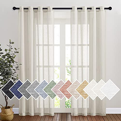 NICETOWN Semi Sheer Linen Curtains for Bedroom 84 inches Long, Grommet Privacy Vertical Window Curtains & Drapes with Light Through for Living Room, Natural, W52 x L84, 2 Pieces