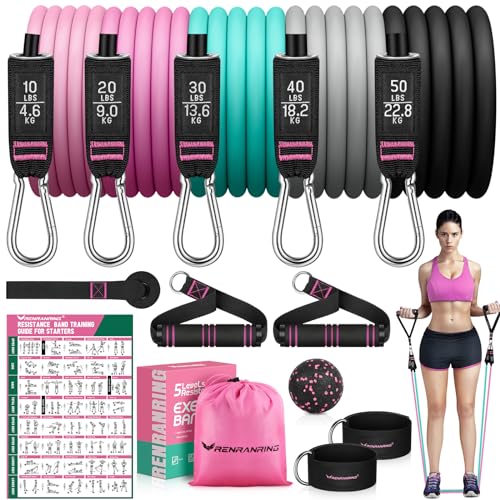 RENRANRING Resistance Bands for Working Out, 150LBS Exercise Bands, Workout Bands, Resistance Bands Set with Handles for Men Women, Legs Ankle Straps for Muscle Training