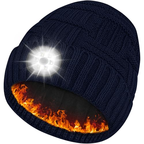 Bosttor Beanie with the Light, Unisex Fleece Lined Winter Hat, Stocking Stuffers for Men Women Teens, Gifts for Dad Mom Guys Boyfriends Him, Windproof Headlamp Cap for Fishing Cycling Camping Gadgets