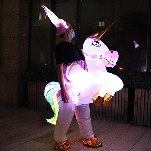 bDDeDD Adult Inflatable Unicorn Costume, Rider LED Light Up Costumes For Christmas Blow Up Costume Adult White Unicorn