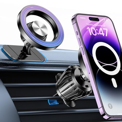for iPhone Magsafe car Mount【Stronger Magnets】Magnetic Phone Holder for Car Dashboard【360° Rotation】Hands Free Car Phone Holder Mount Dash Fit iPhone 15 14 13 12 Pro Max Plus MagSafe Car Accessories