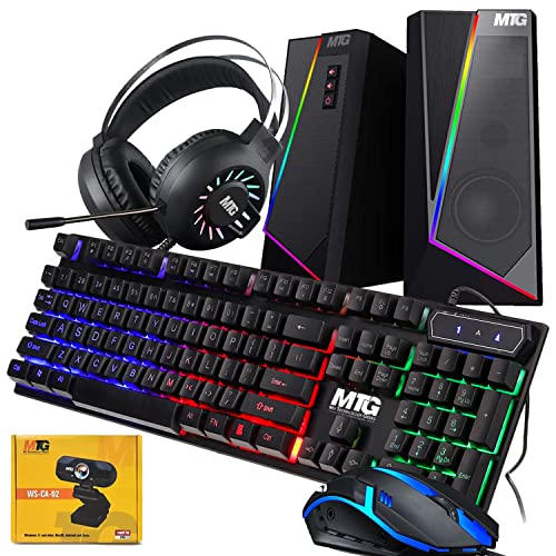 MTG RGB Backlit Mechanical Wired Gaming Keyboard and Mouse, Full Anti-ghosting Keys and RGB Stereo Speaker with 6 Colorful LED Modes with RGB Headphone and Webcam for PC Laptop Combo