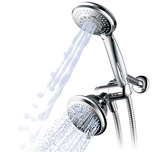 Hydroluxe 1433 Handheld Showerhead & Rain Shower Combo. High Pressure 24 Function 4' Face Dual 2 in 1 Shower Head System with Stainless Steel Hose, Patented 3-way Water Diverter in All-Chrome Finish
