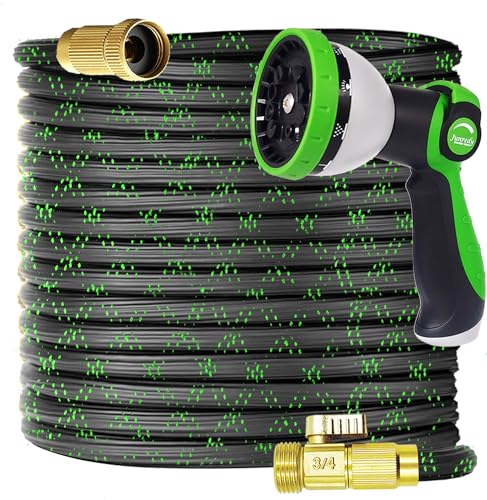 Garden Hose Water Hose 75ft Flexible Lightweight Garden Hose with 10 Function Hose Nozzle Sprayer, RV, Marine and Camper Hose, 3/4' Solid Fittings,Extra Strength Fabric,Durable Expandable Garden Hose