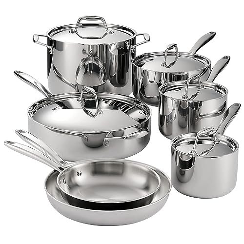 Tramontina 80116/249DS Gourmet Stainless Steel Induction-Ready Tri-Ply Clad 12-Piece Cookware Set, NSF-Certified, Made in Brazil