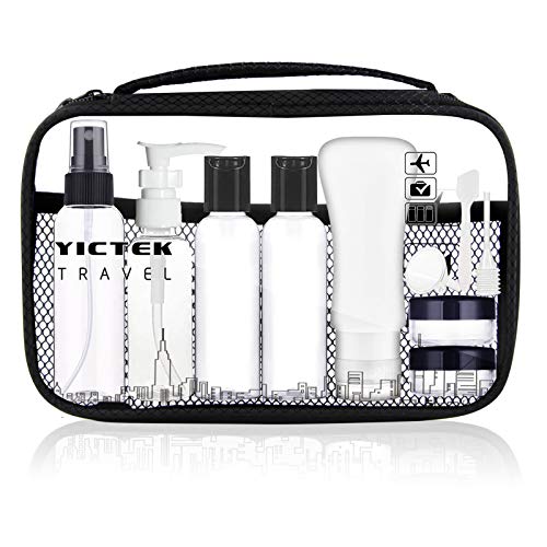 YICTEK Empty Plastic Travel Bottles Containers for Toiletries, TSA Approved Travel Size Toiletries Bottles Kit for Liquids Shampoo Conditioner Lotion, Carry-On Set for Women/Men