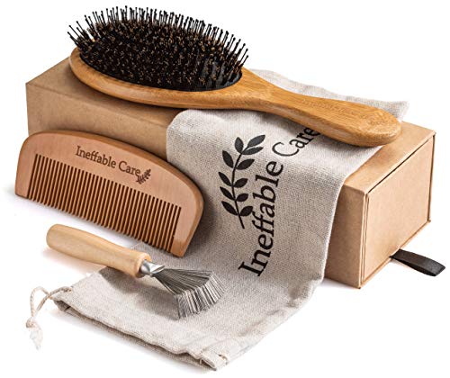 Boar Bristle Hair Brush set – Curved and Vented for Wet and Dry Detangling Hair Brush for Women Long, Thick, Thin, Curly & Tangled Hair Vent Brush - Stocking Stuffers Gift kit