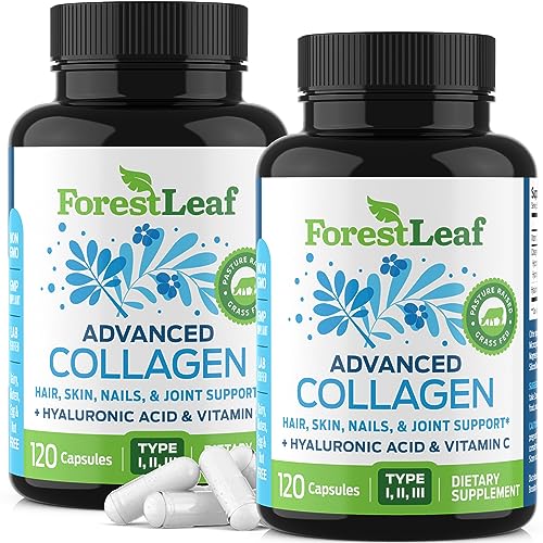 ForestLeaf Multi Collagen Pills with Hyaluronic Acid + Vitamin C | Hydrolyzed Collagen Supplements for Women or Men | Multi Collagen Capsules Peptides for Skin, Wrinkles, 240