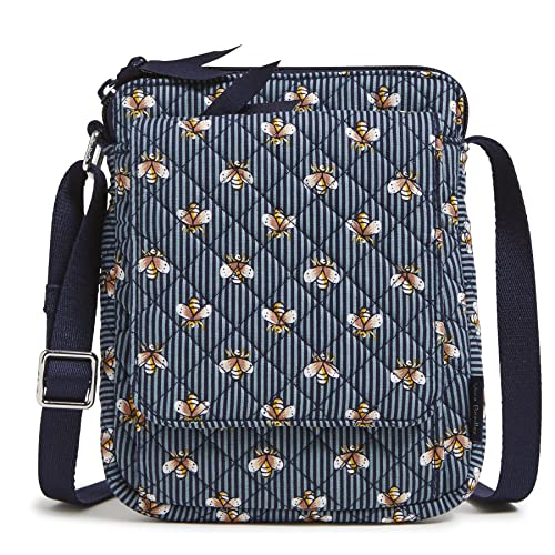 Vera Bradley Women's Cotton Mini Hipster Crossbody Purse With RFID Protection, Bees Navy - Recycled Cotton, One Size