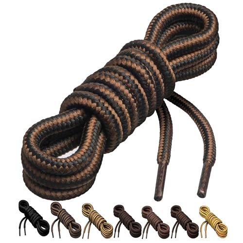 Birch 1/5' Thick Tough and Heavy Duty Round Boot Laces for Boots and Hiking Shoes. (72'(184cm)-XL, Black/Brown)